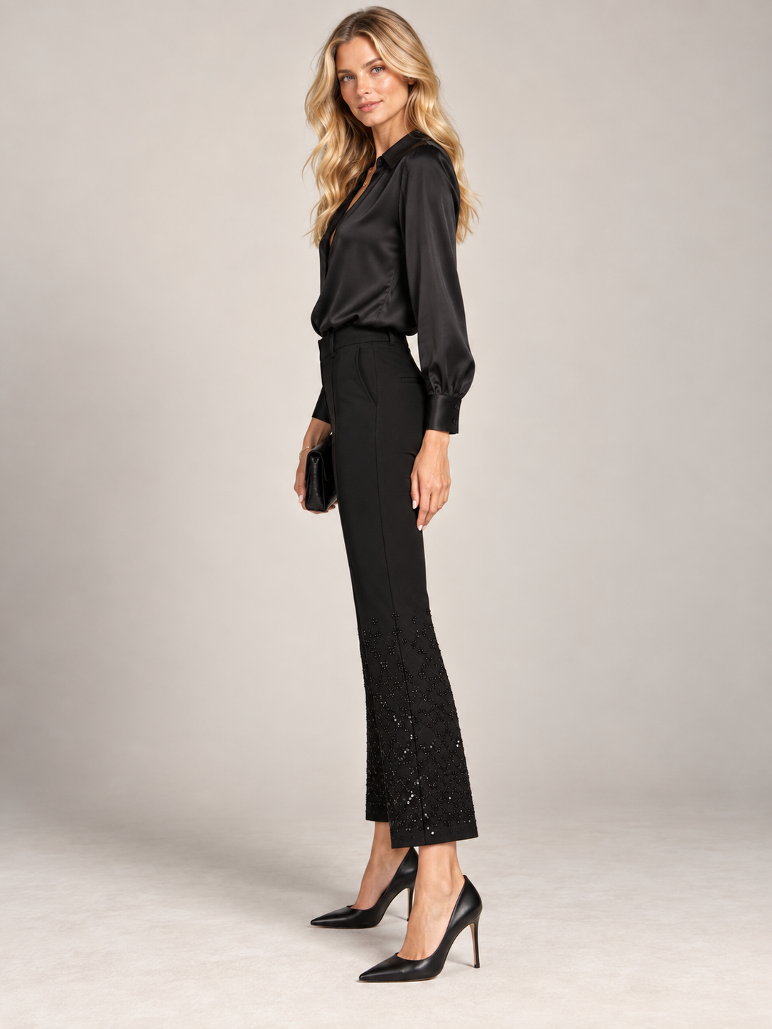 CAMBIO / Die Statement-Hose „Francoise Cropped | Glamouröse Akzente“ Schwarz / Seitenansicht