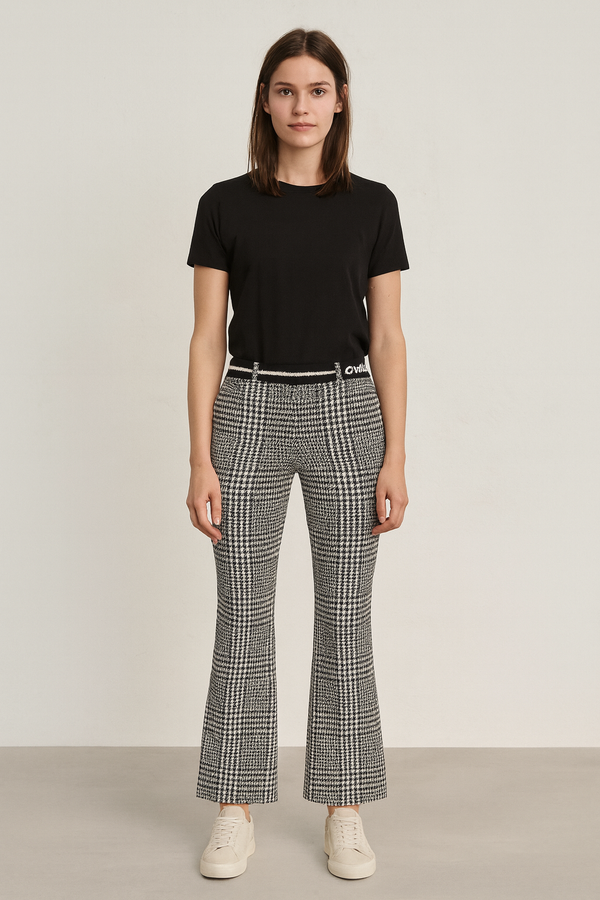 Hose „Francoise Cropped“ Schwarz | Weiß