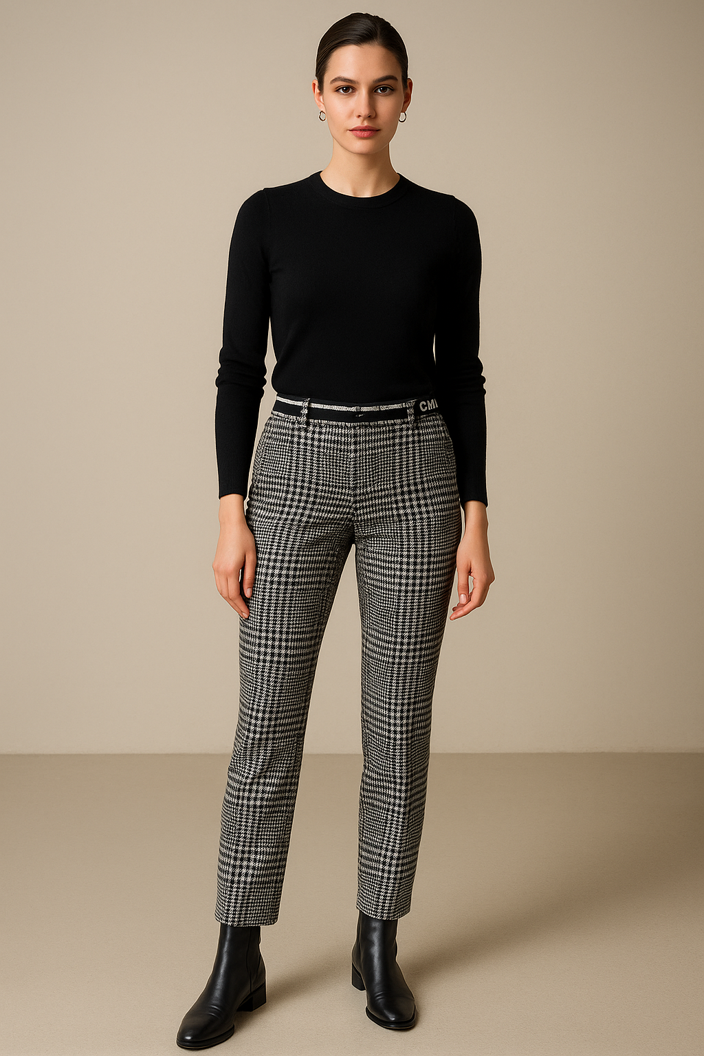 Hose „Francoise Cropped“ Schwarz | Weiß