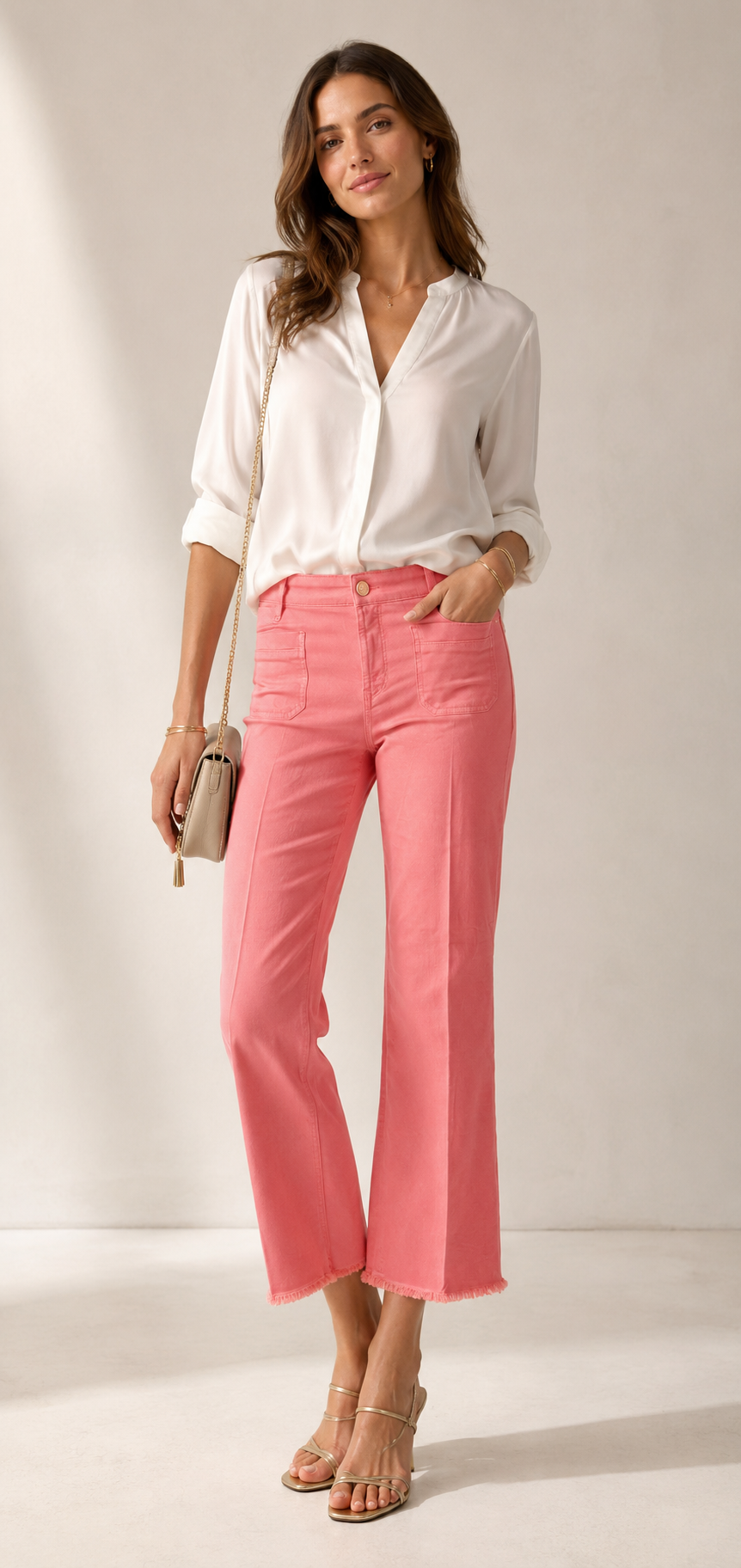 Jeans „Tess Pocket Cropped“ Koralle / Vibrant Pink