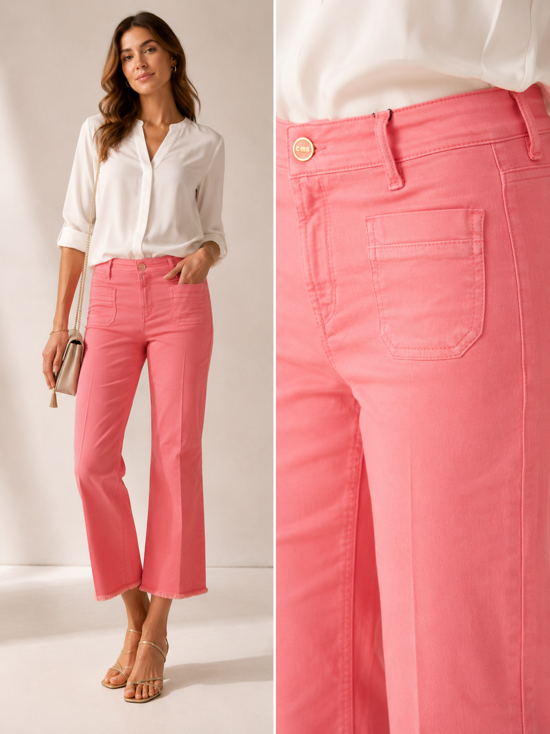 Jeans „Tess Pocket Cropped“ Koralle / Vibrant Pink