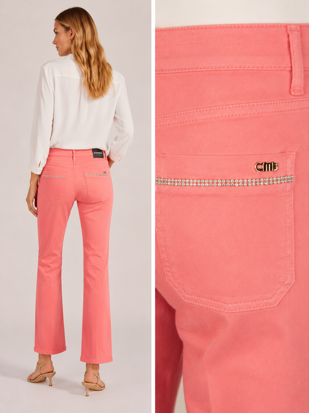 Jeans „Tess Pocket Cropped Strass“ Koralle / Vibrant Pink