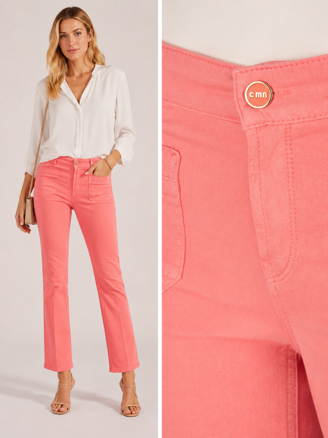 Jeans „Tess Pocket Cropped Strass“ Koralle / Vibrant Pink