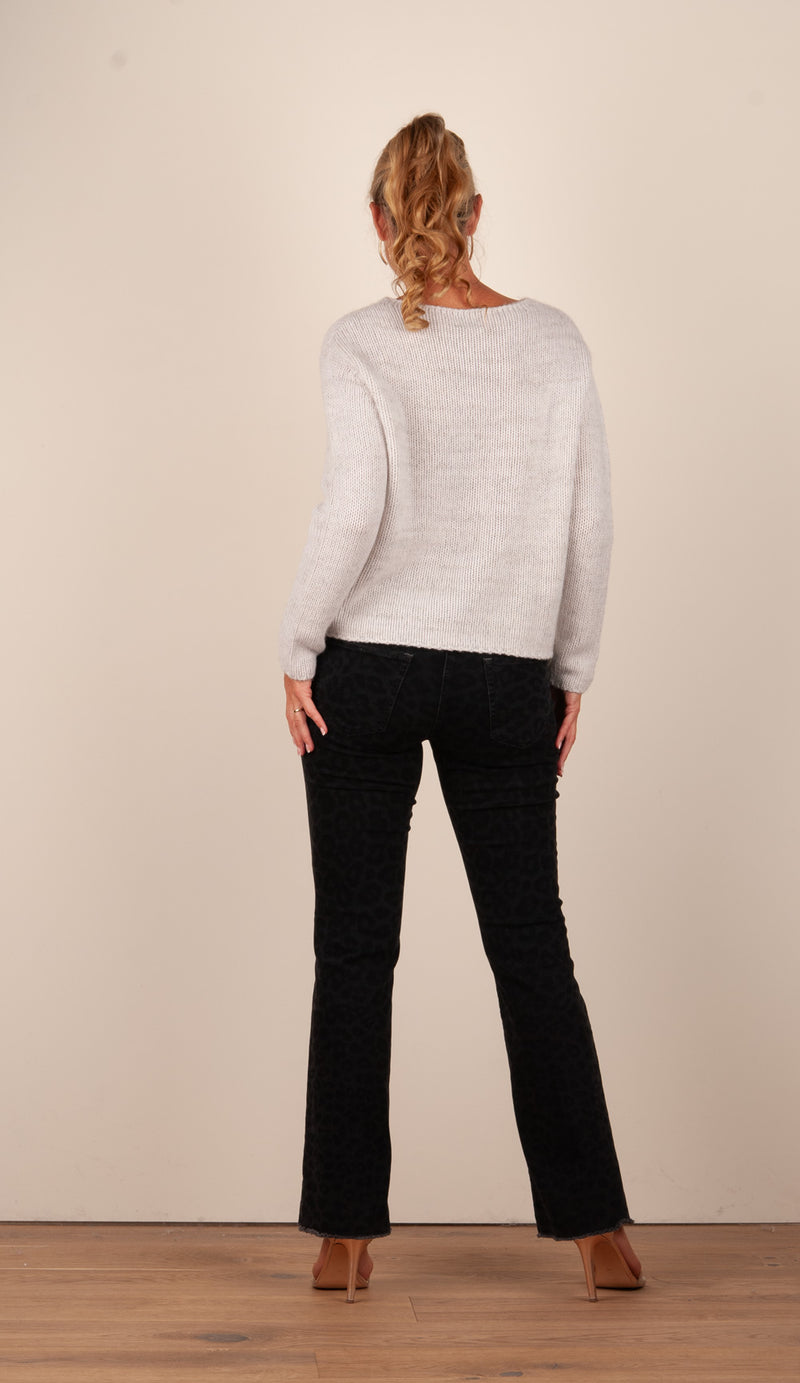 Jeans „Paris Flared Leo“ Schwarz | Anthrazit