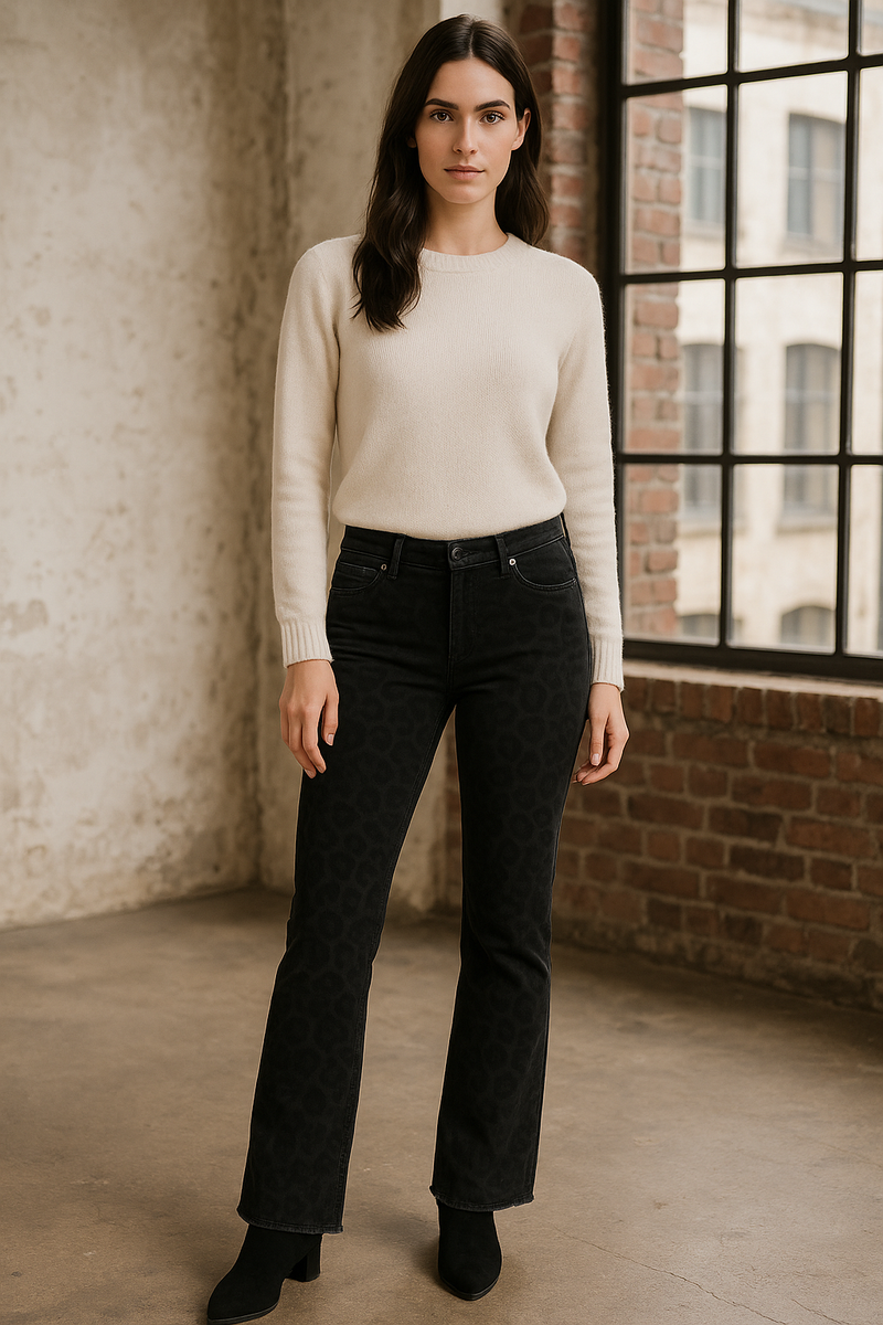 Jeans „Paris Flared Leo“ Schwarz | Anthrazit
