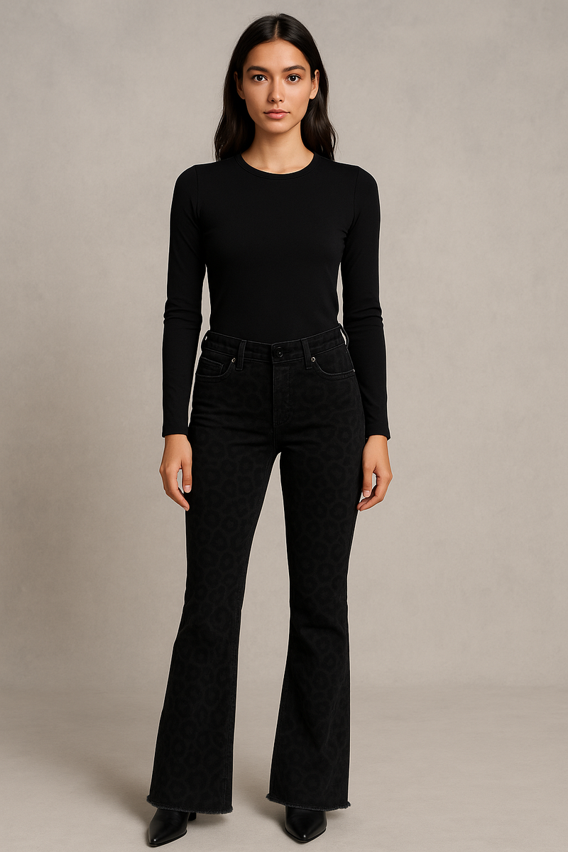Jeans „Paris Flared Leo“ Schwarz | Anthrazit