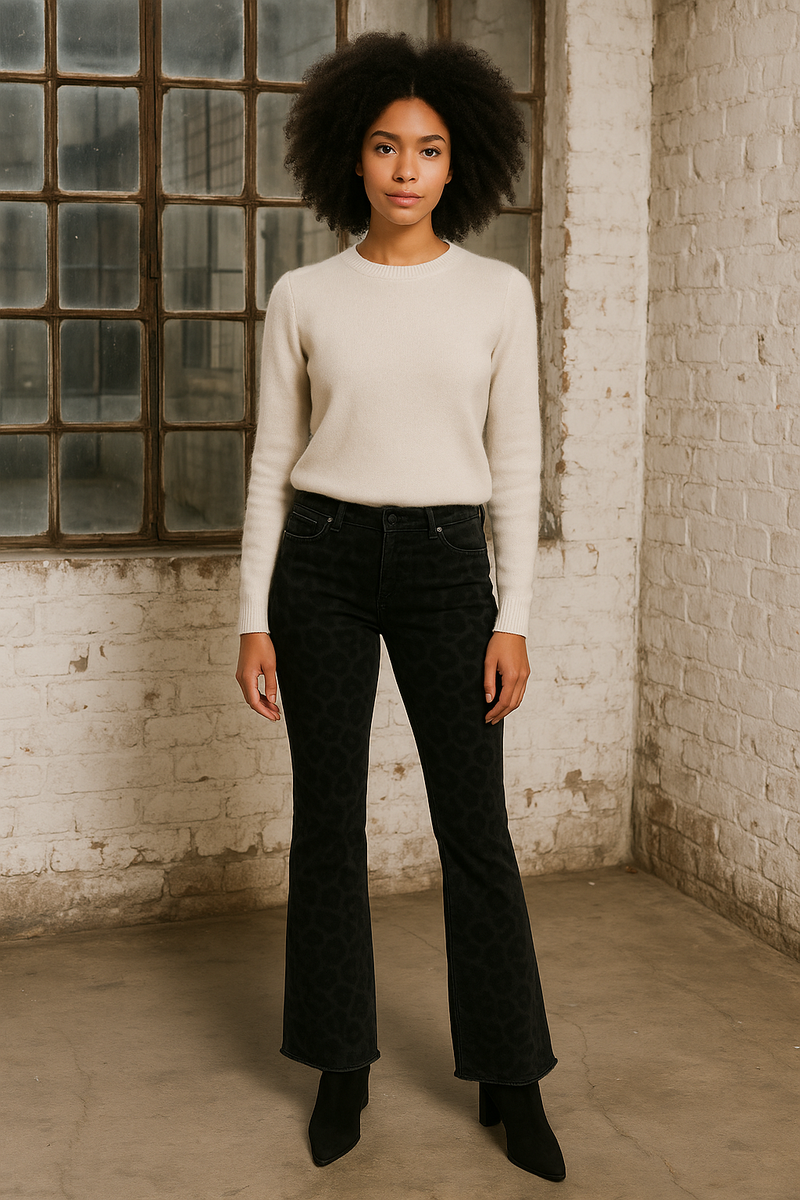 Jeans „Paris Flared Leo“ Schwarz | Anthrazit