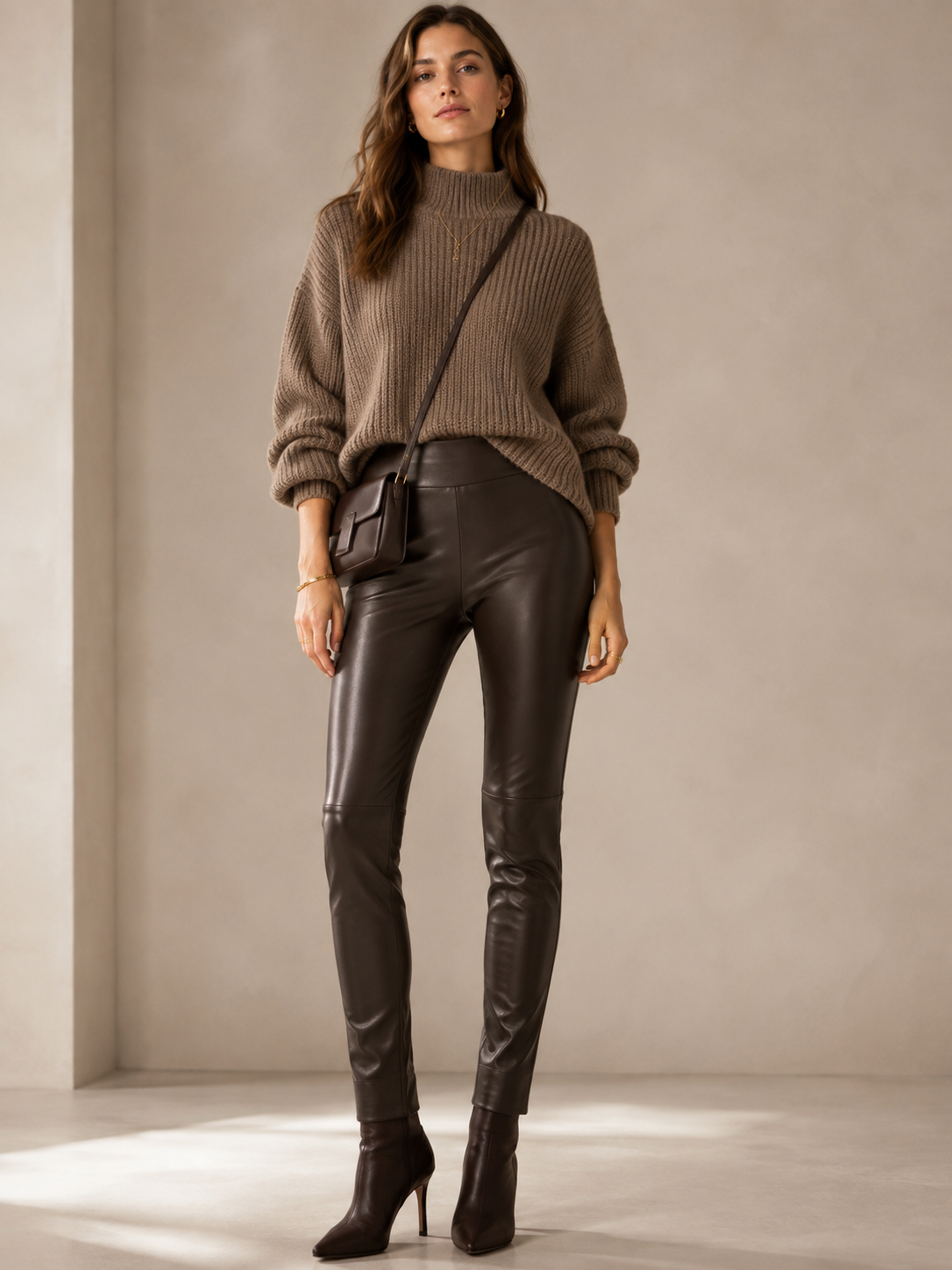 Statement-Lederimitat-Hose Schokobraun