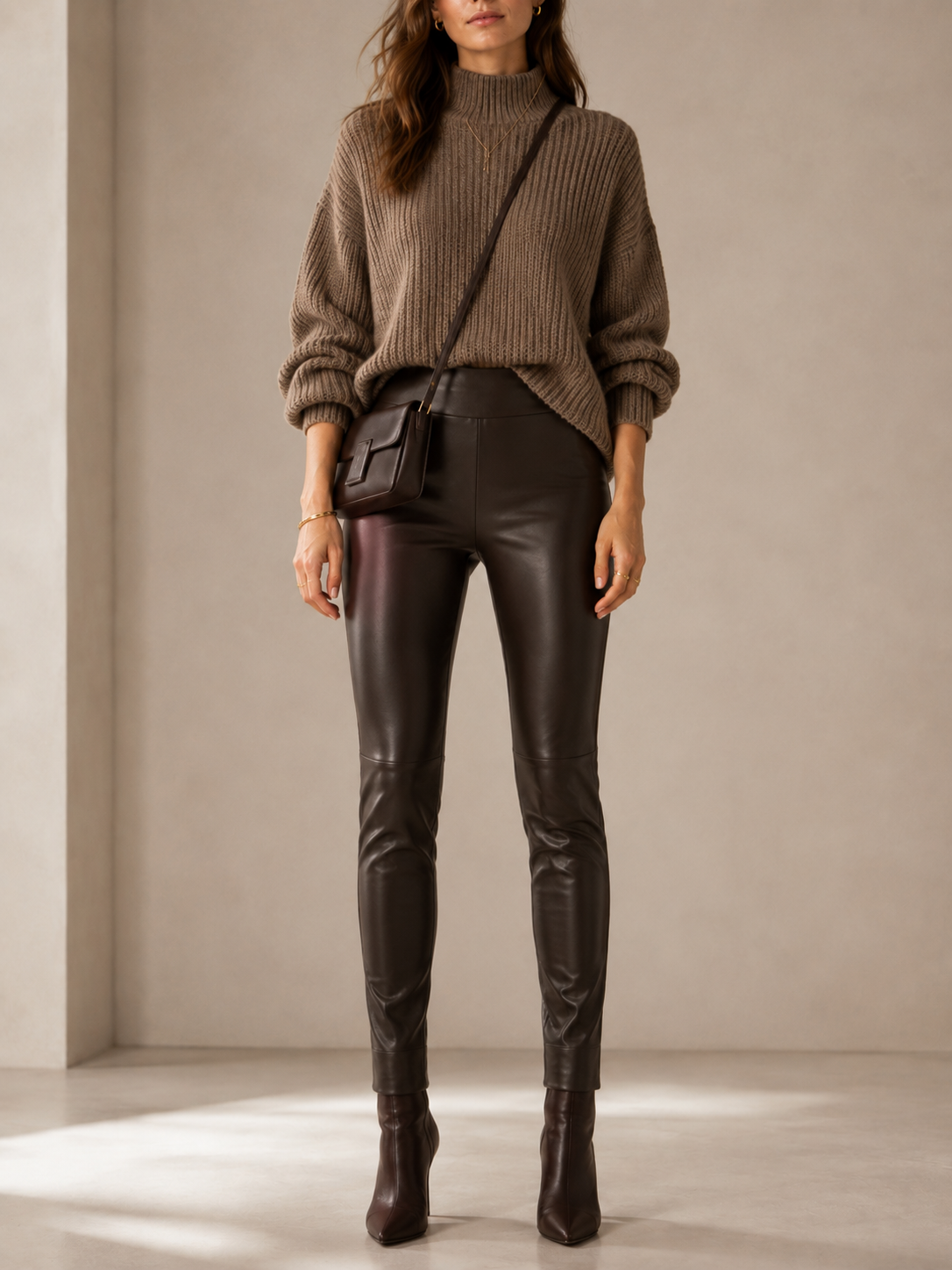 Statement-Lederimitat-Hose Schokobraun