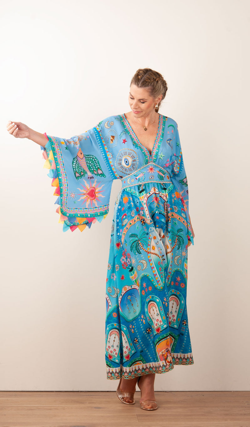 Langes Kleid Türkis | Multicolor