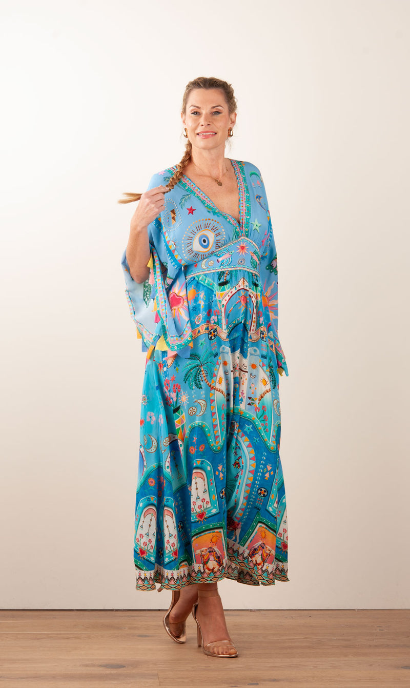 Langes Kleid Türkis | Multicolor