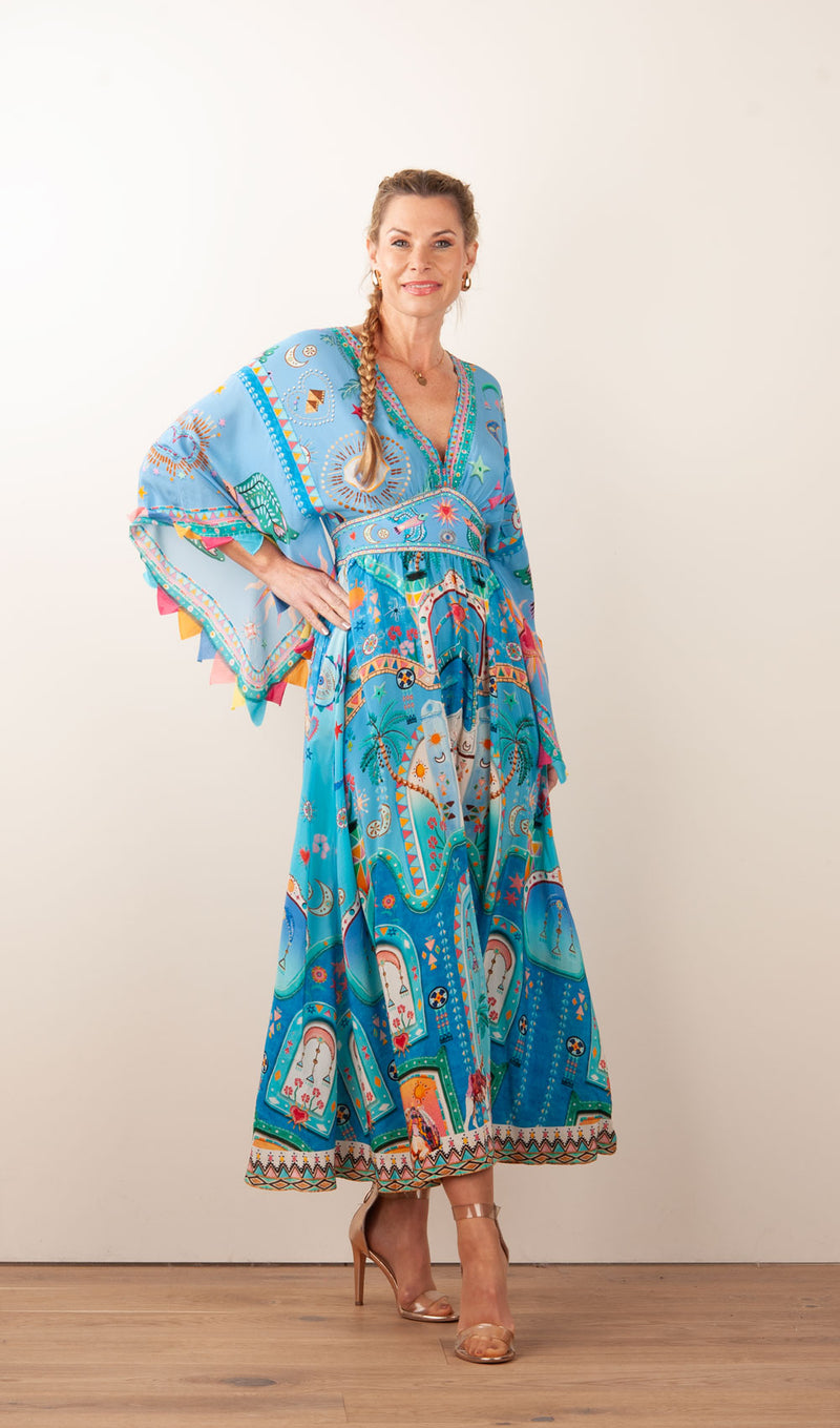 Langes Kleid Türkis | Multicolor