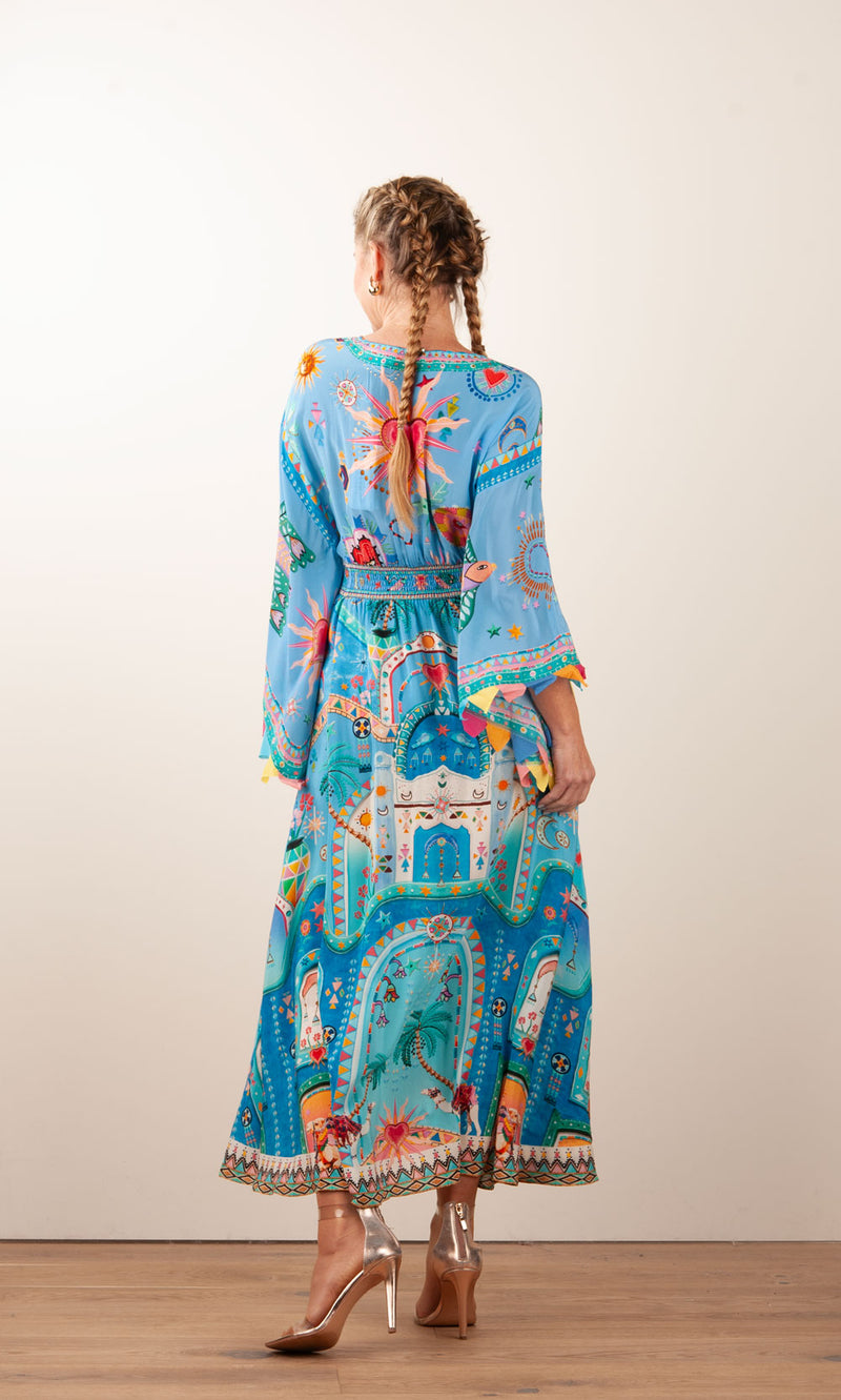 Langes Kleid Türkis | Multicolor