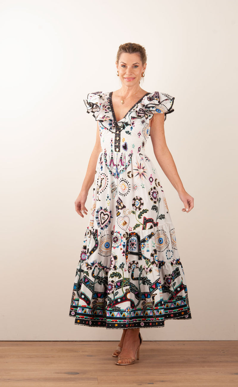 Langes Kleid Weiß | Multicolor