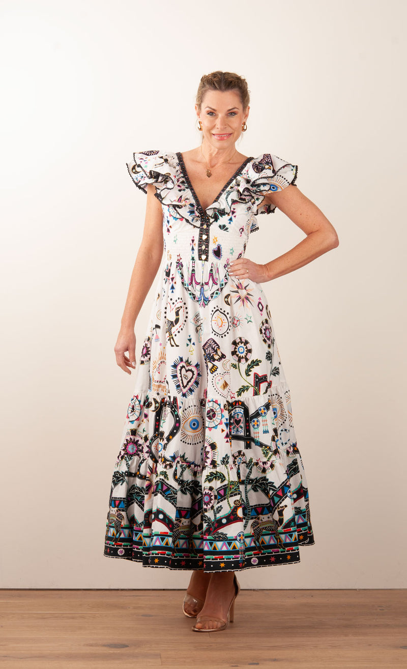 Langes Kleid Weiß | Multicolor