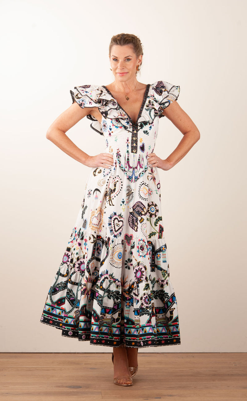 Langes Kleid Weiß | Multicolor