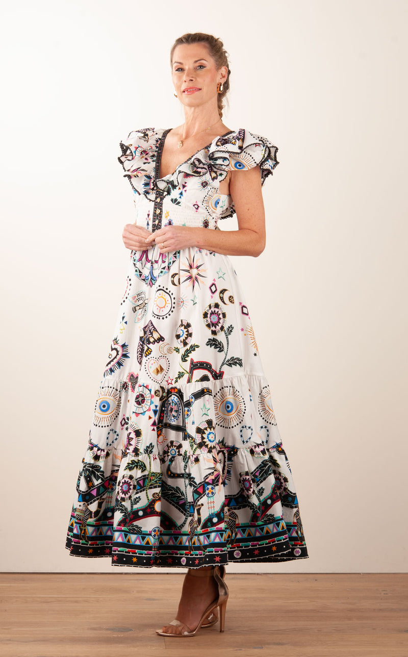 Langes Kleid Weiß | Multicolor