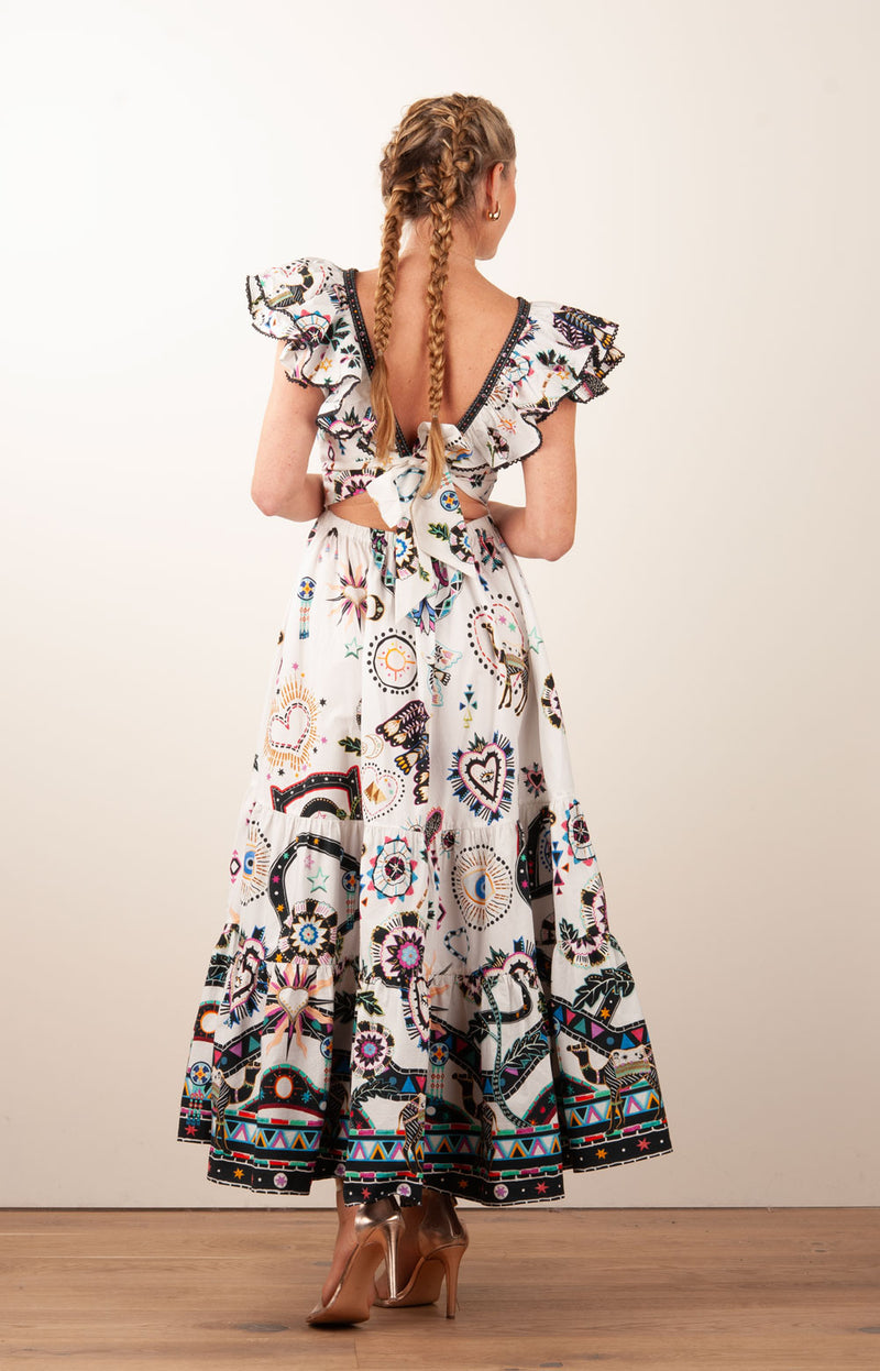 Langes Kleid Weiß | Multicolor