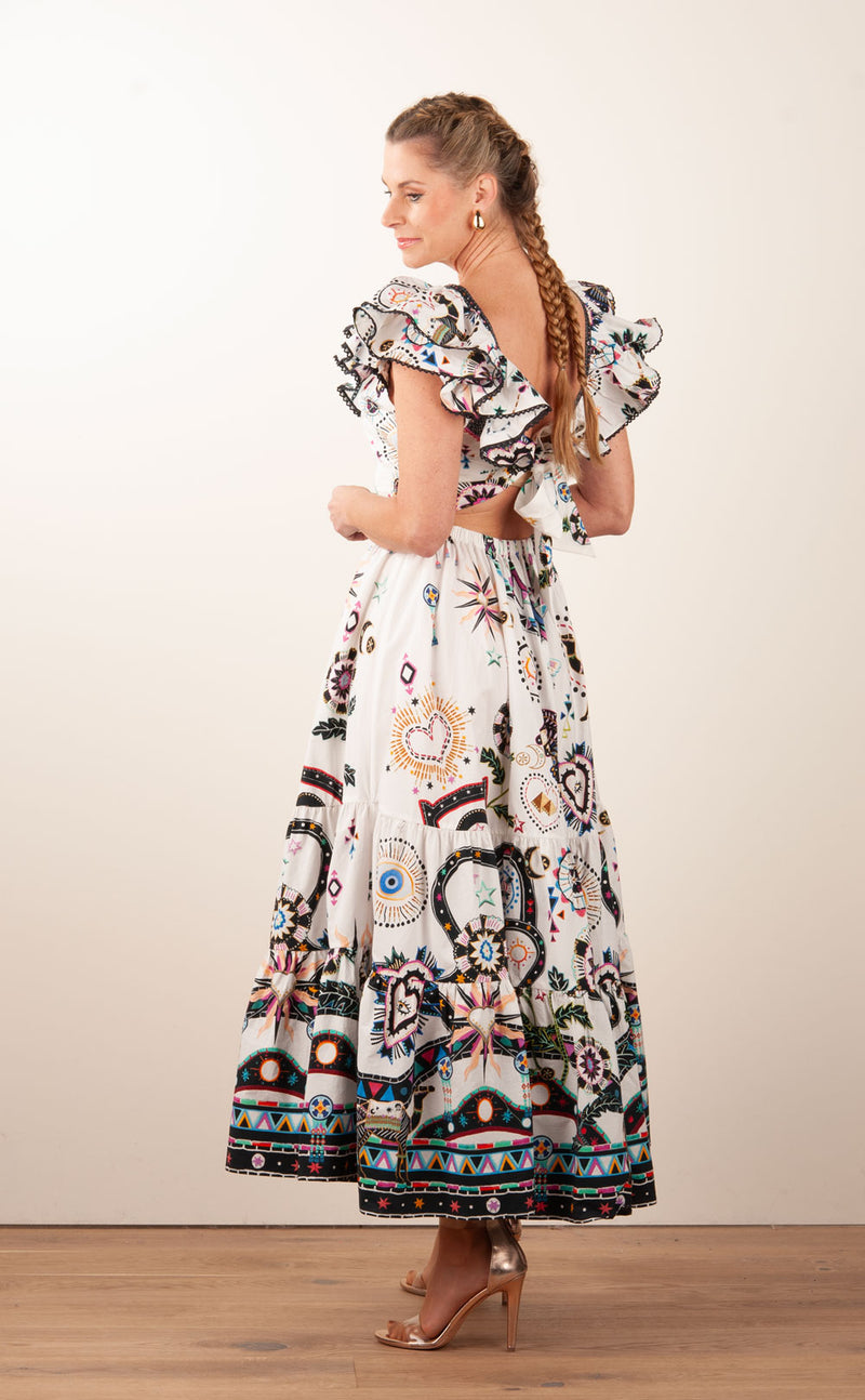 Langes Kleid Weiß | Multicolor