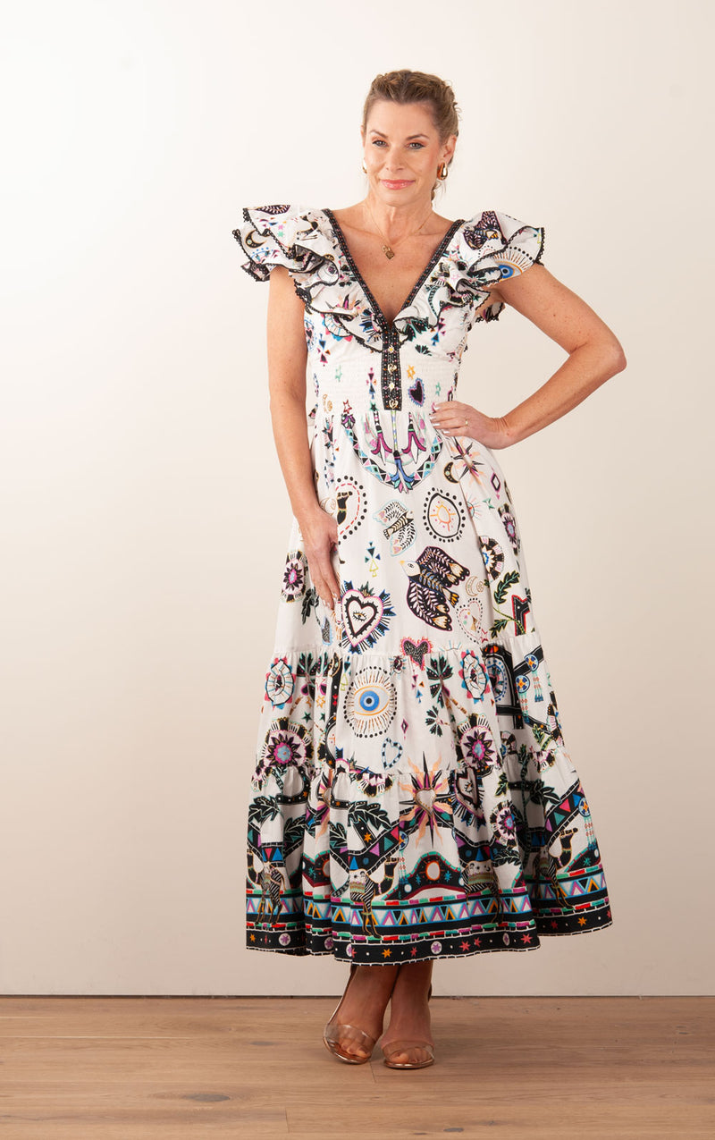 Langes Kleid Weiß | Multicolor
