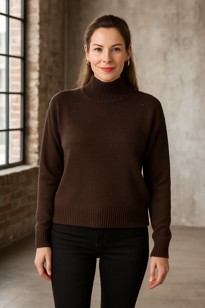 Pullover „Pailletten“ Dunkelbraun
