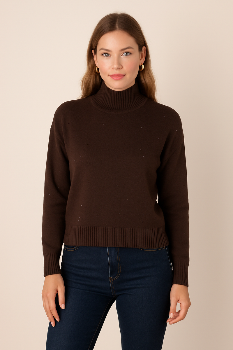 Pullover „Pailletten“ Dunkelbraun