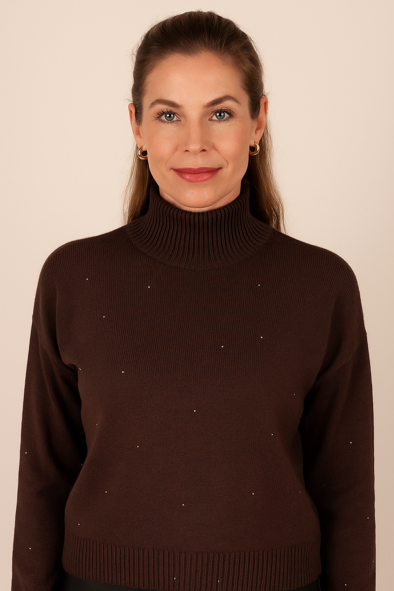 Pullover „Pailletten“ Dunkelbraun