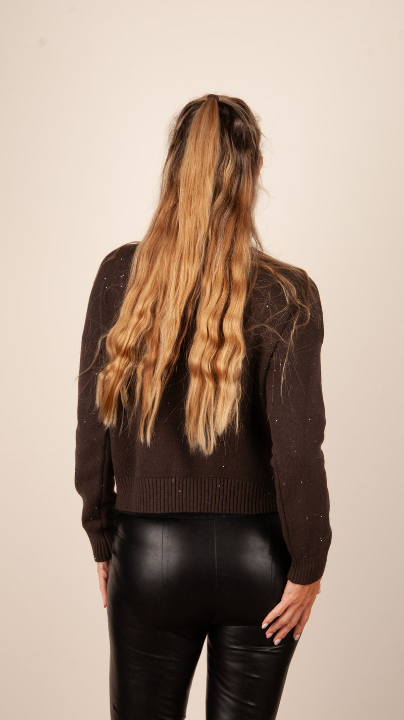 Pullover „Pailletten“ Dunkelbraun