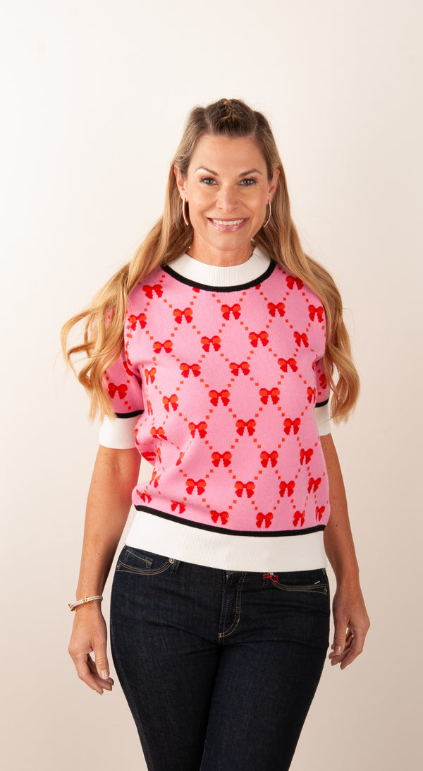 Pullover „Schleife“ Rosa | Weiß