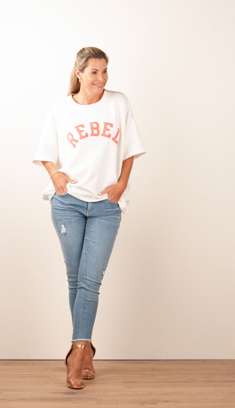 Sweatshirt „Rebel“ Weiß | Neonpink