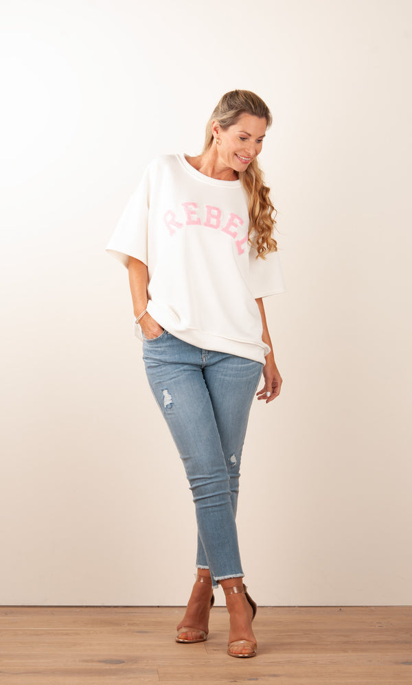 Sweatshirt „Rebel“ Weiß | Rosa