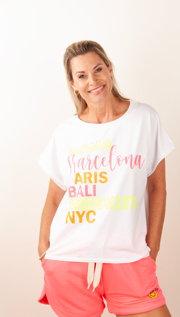 T-Shirt „Städte“ Weiß | Multicolor