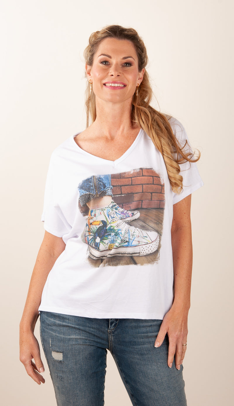 T-Shirt „Sneaker“ Weiß | Multicolor