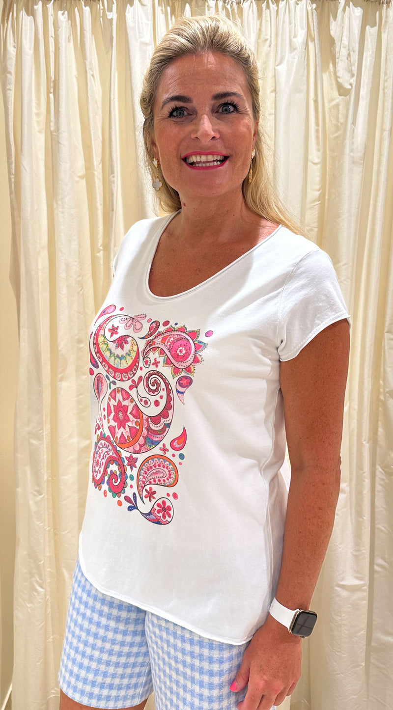 T-Shirt „Paisley“ Weiß | Pink