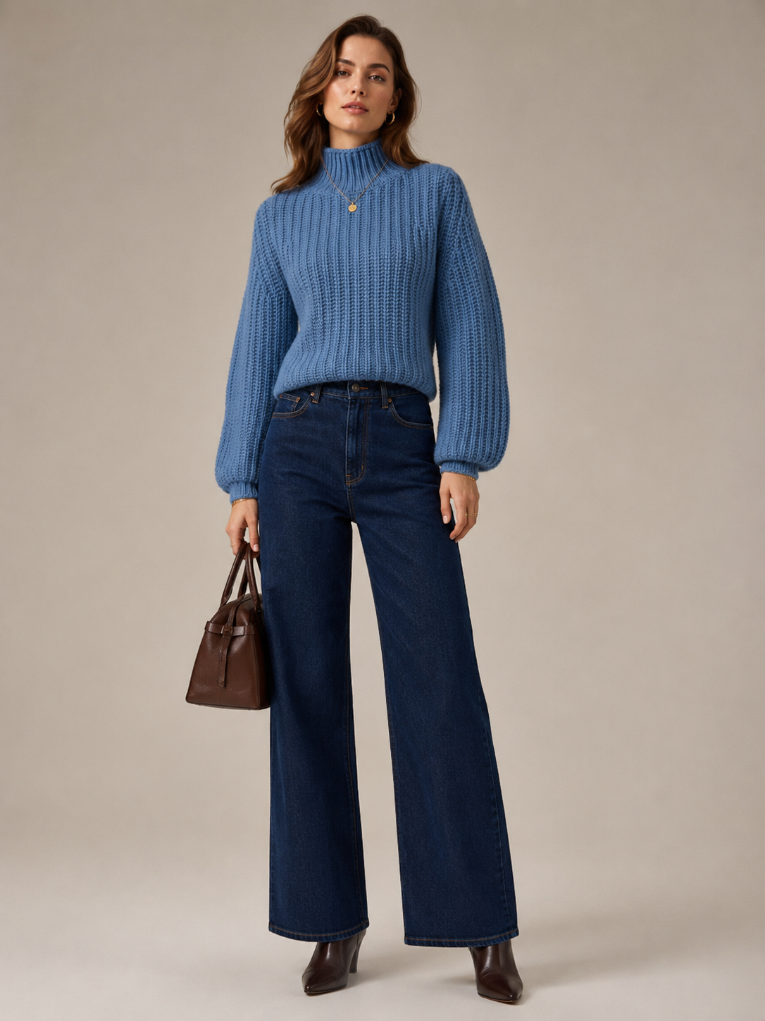 Grobstrick-Pullover Blau