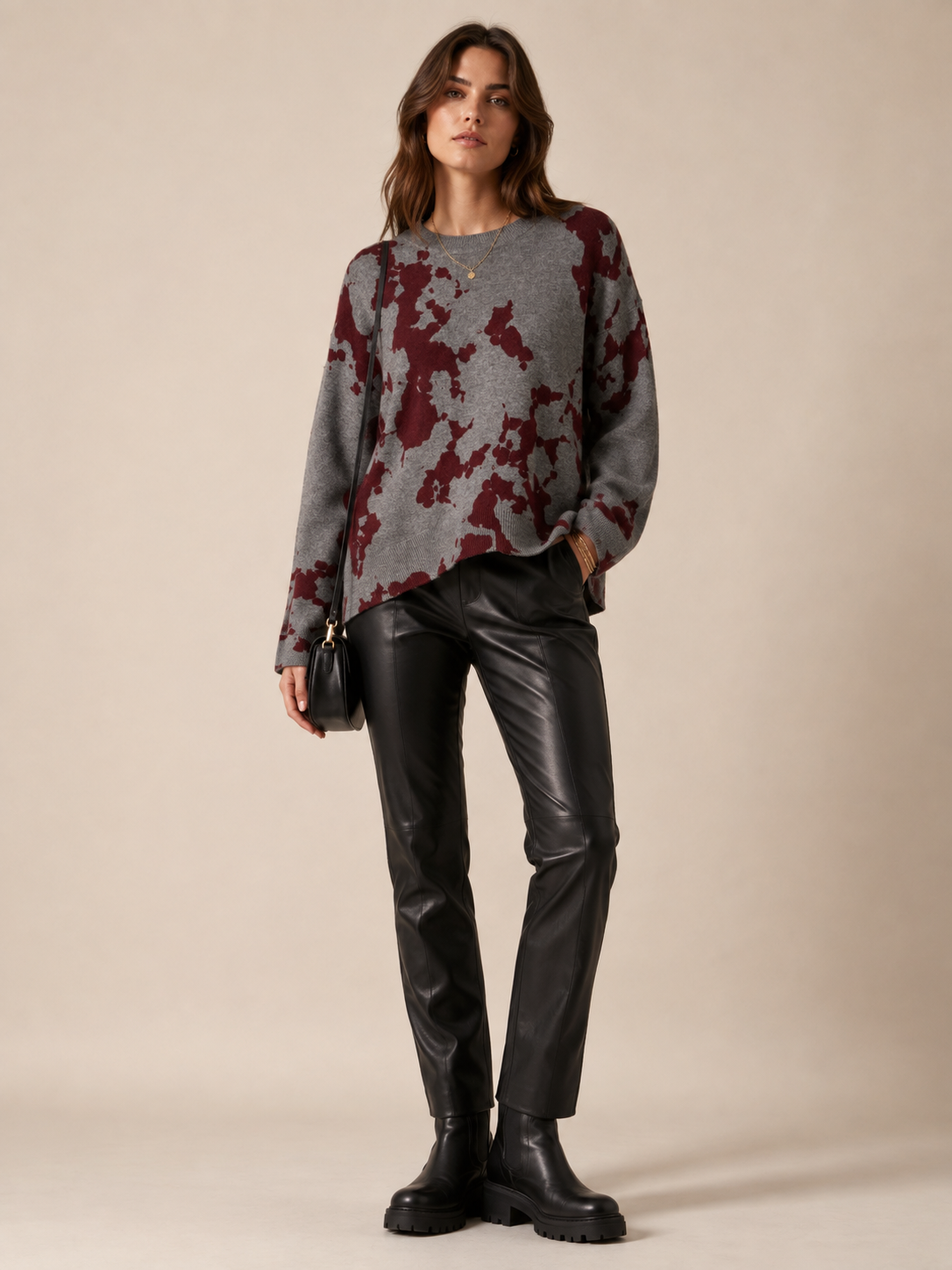 Statement-Pullover „Camouflage“ Melange Grau | Barolo-Rot