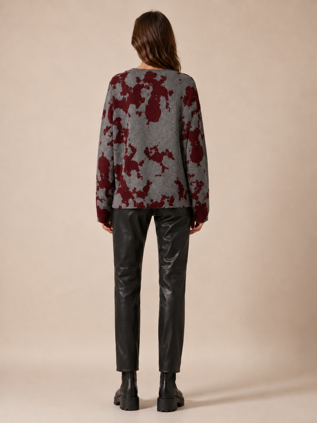 Statement-Pullover „Camouflage“ Melange Grau | Barolo-Rot
