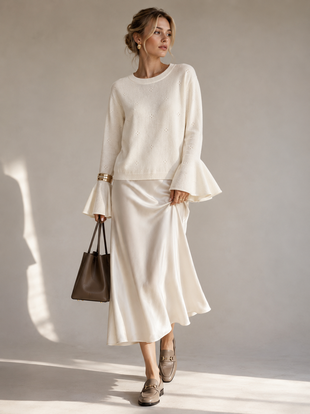 Kaschmir-Pullover „Rautenförmiges Lochmuster“ Offwhite