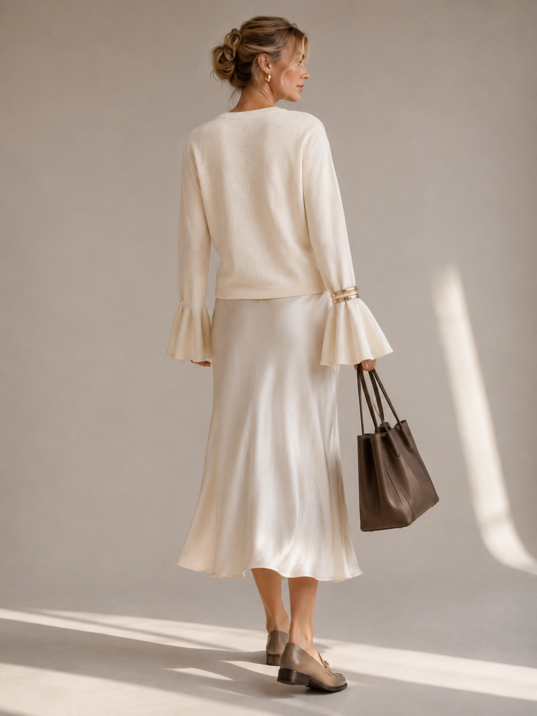 Kaschmir-Pullover „Rautenförmiges Lochmuster“ Offwhite