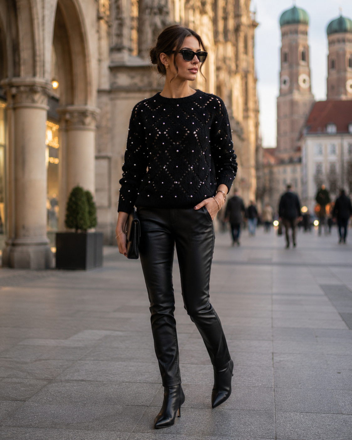 Statement-Pullover „Perlen | Rauten-Ajourmuster“ Schwarz