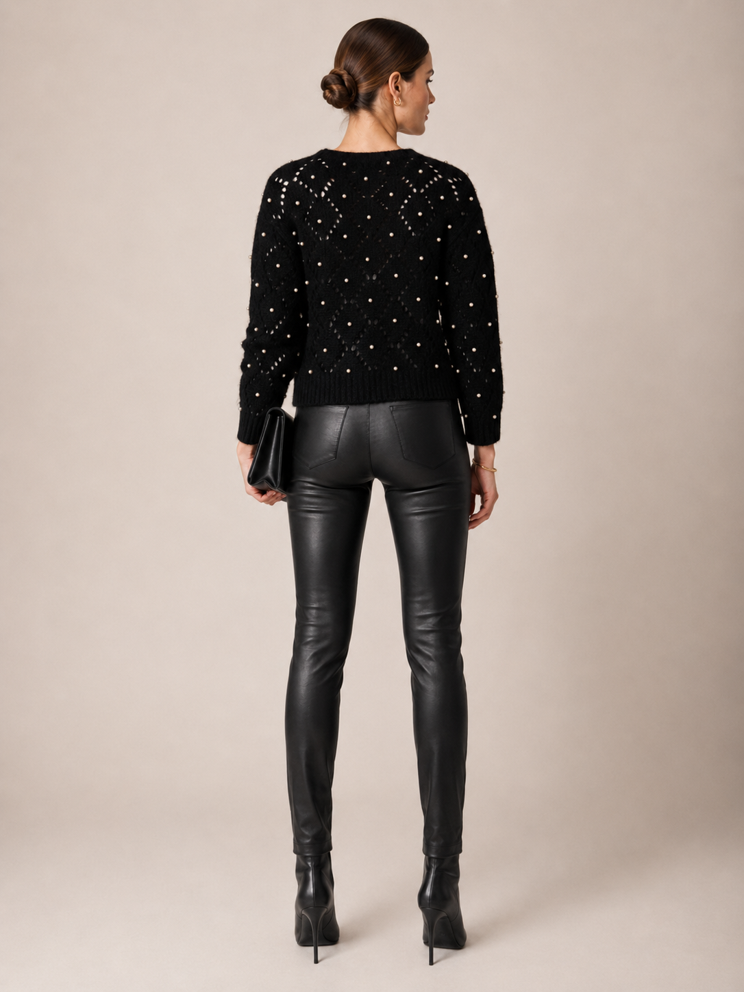 Statement-Pullover „Perlen | Rauten-Ajourmuster“ Schwarz