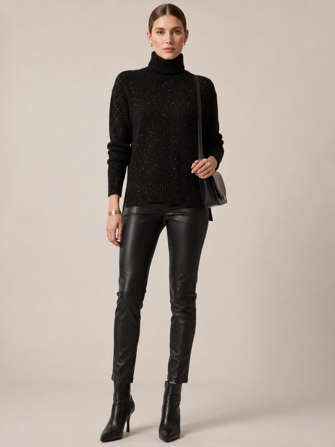 Funkelnde Rollkragenpullover „Glamour“ Schwarz | Gold
