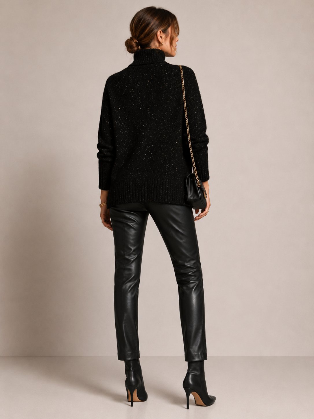 Funkelnde Rollkragenpullover „Glamour“ Schwarz | Gold