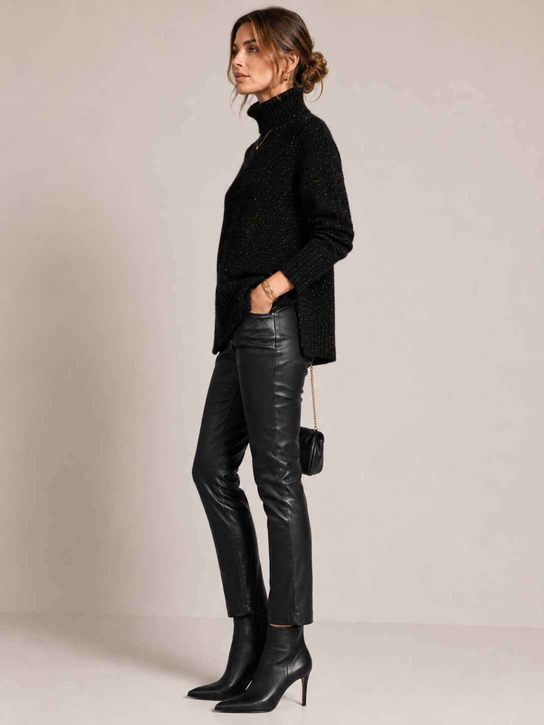 Funkelnde Rollkragenpullover „Glamour“ Schwarz | Gold
