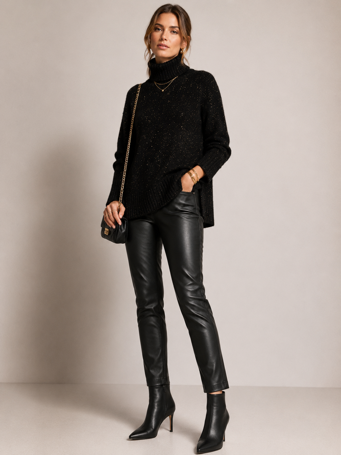 Funkelnde Rollkragenpullover „Glamour“ Schwarz | Gold