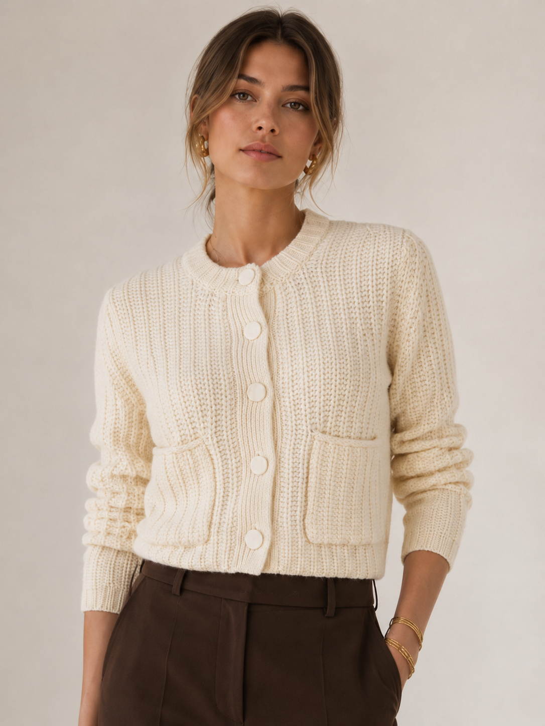 Kaschmir-Strickjacke „Rippstrick“ Offwhite
