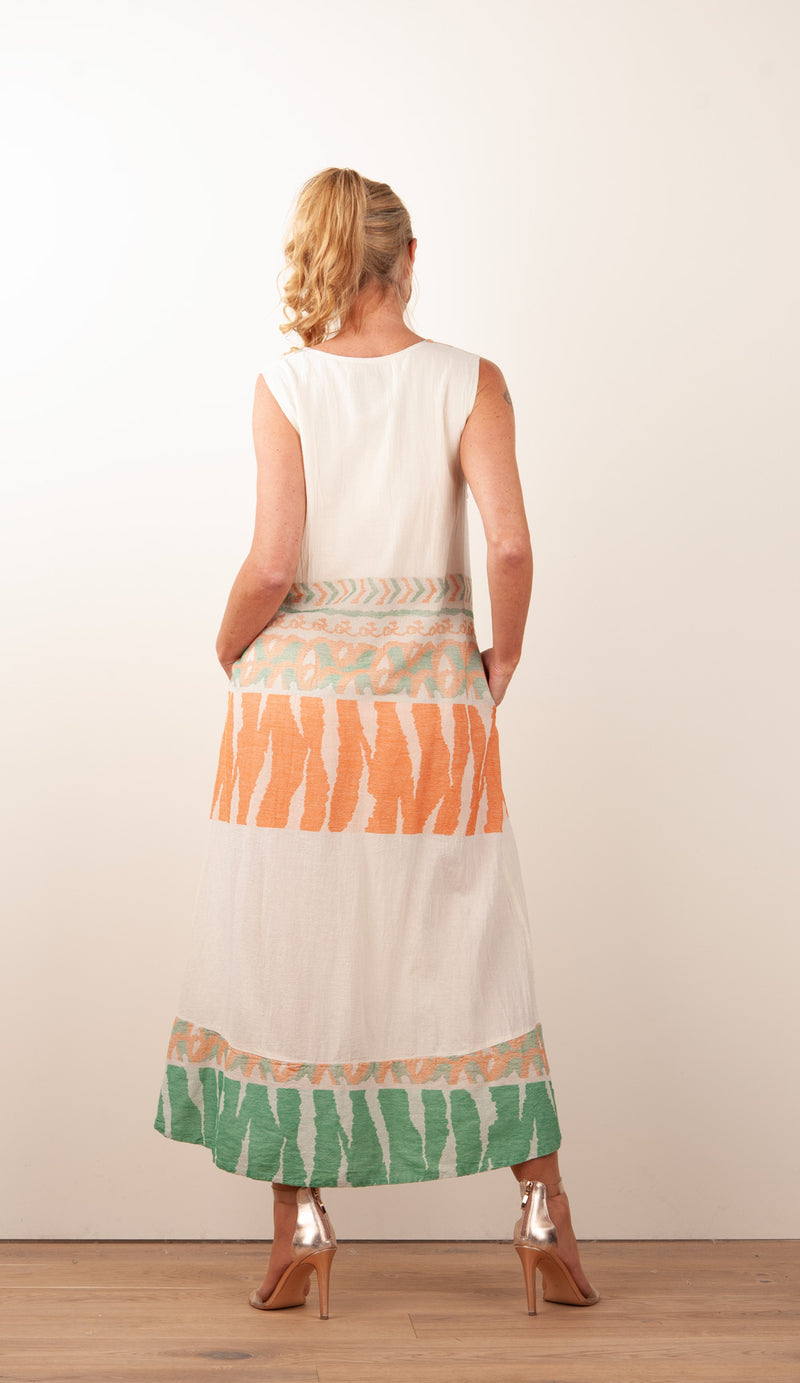 Kleid Creme | Orange | Grün