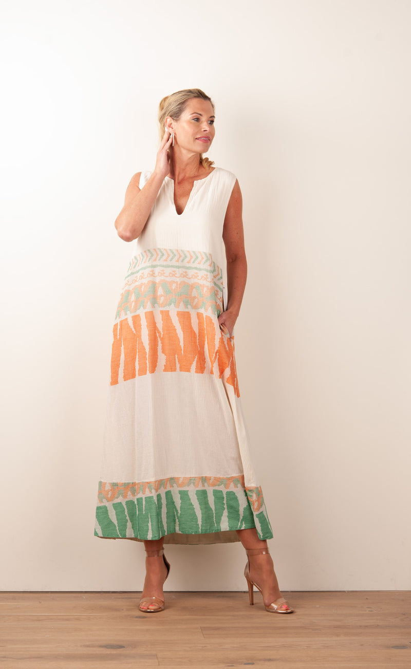 Kleid Creme | Orange | Grün