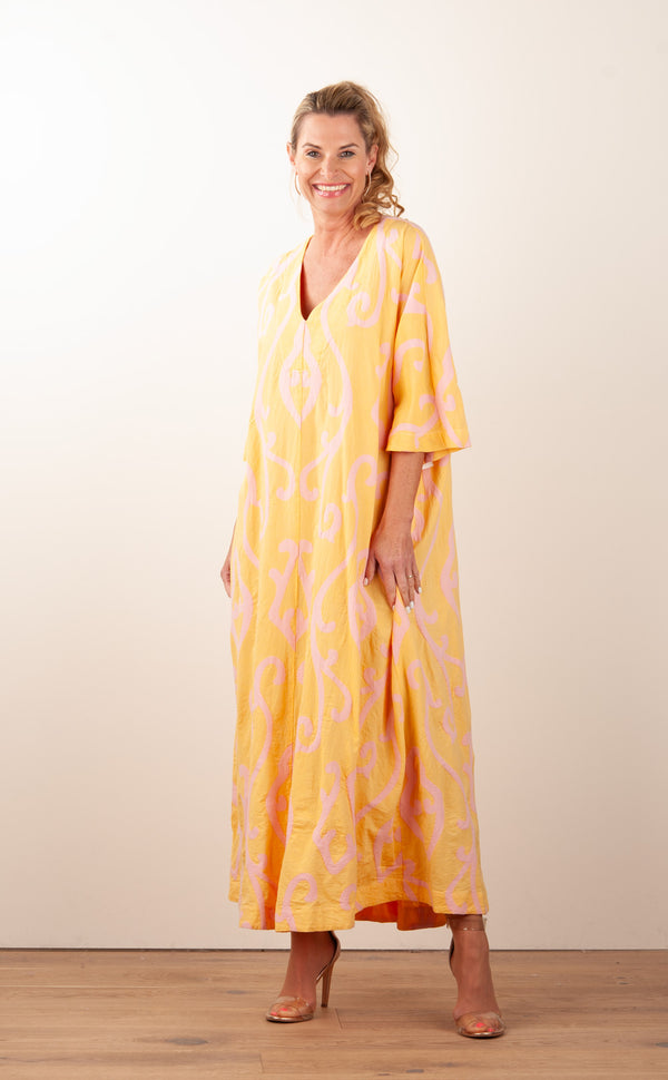 Kleid Gelb | Rosa