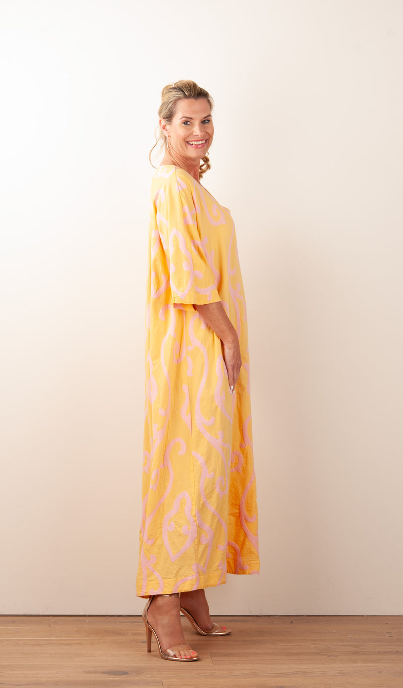 Kleid Gelb | Rosa